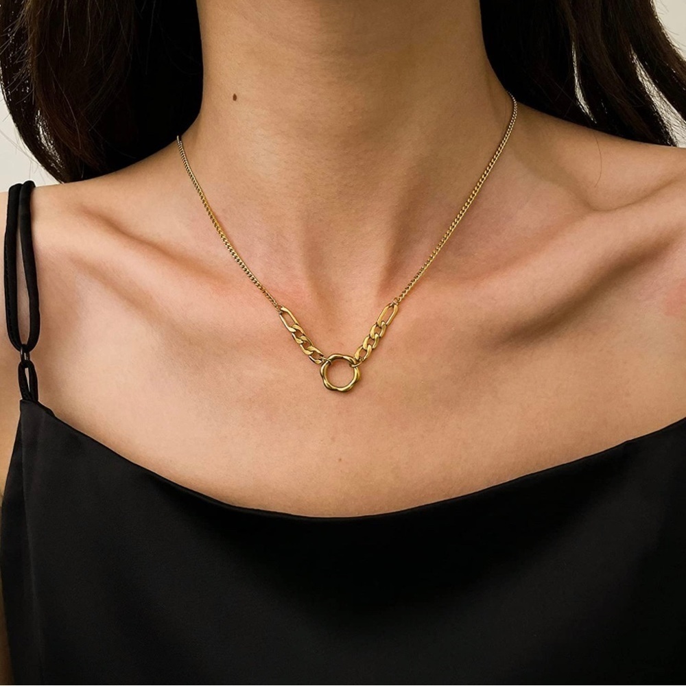 Gold 18k Gold Plated Circle Chain Necklace